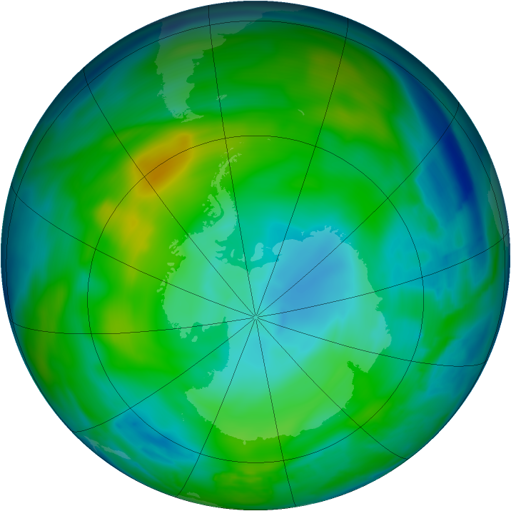 Antarctic ozone map for 08 June 2009